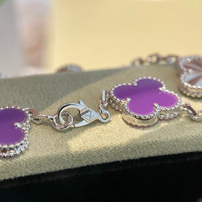 [baslovejewels]CLOVER  5 MOTIFS  PURPLE VIOLET BRACELET SILVER