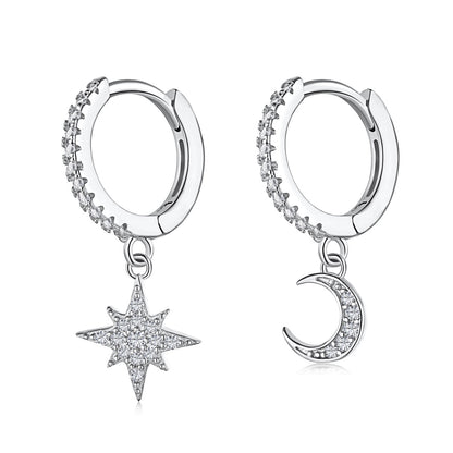 [baslovejewels]Star and Moon Asymmetric Earrings