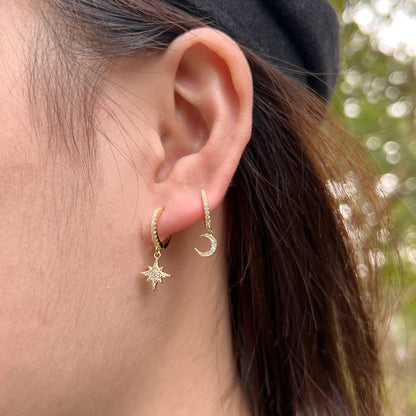 [baslovejewels]Star and Moon Asymmetric Earrings