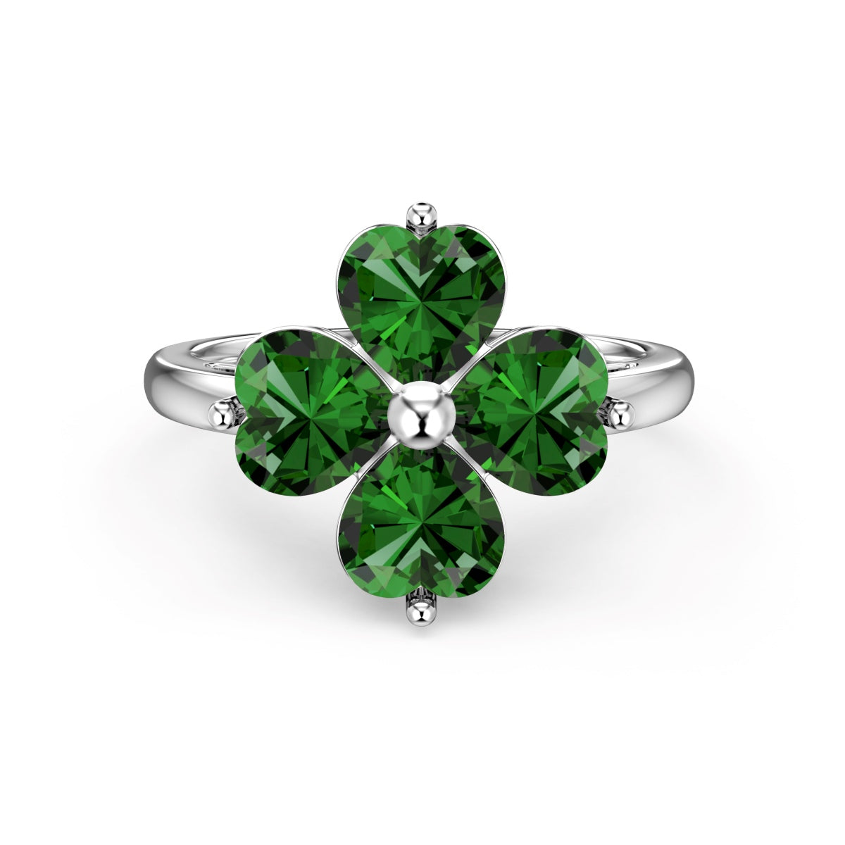 [baslovejewels]Heart-shaped Four-Leaf Clover Ball Ring