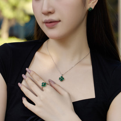 [baslovejewels]Heart-shaped Four-Leaf Clover Ball Ring