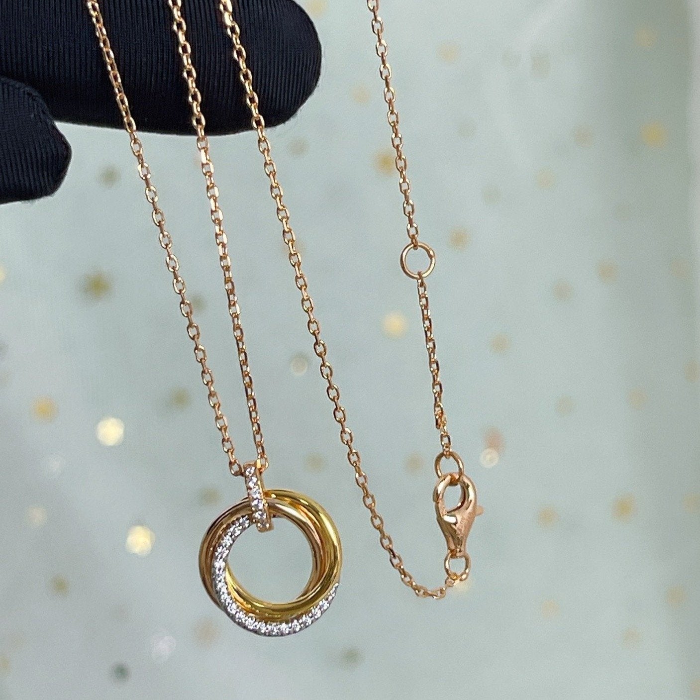 [baslovejewels]TRINITY NECKLACE SILVER GOLD PINK GOLD DIAMONDS