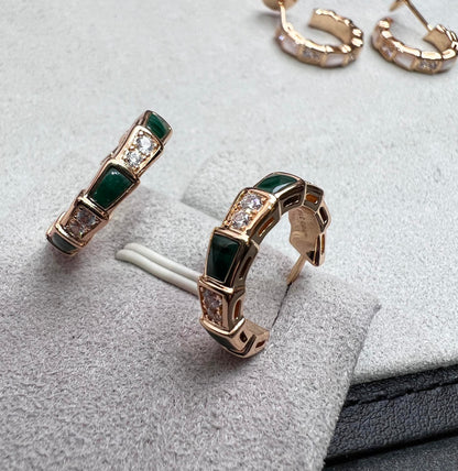 [baslovejewels]SERPENTI MALACHITE PINK GOLD EARRINGS