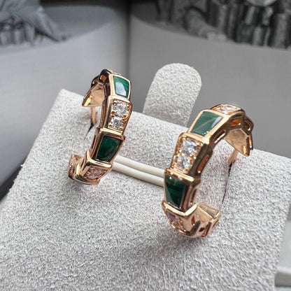 [baslovejewels]SERPENTI MALACHITE PINK GOLD EARRINGS