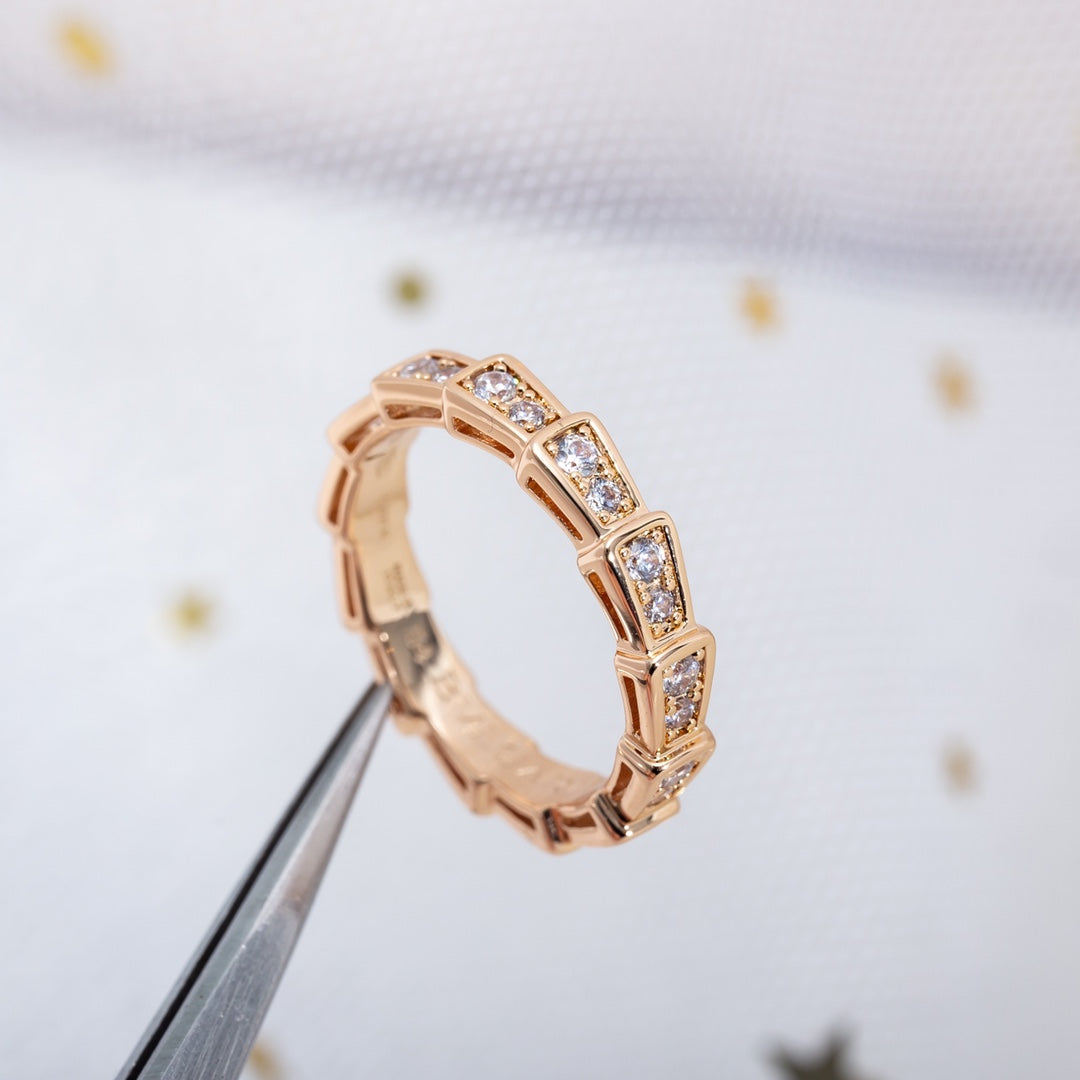 [baslovejewels]SERPENTI RING PINK GOLD DIAMOND PAVED 3MM
