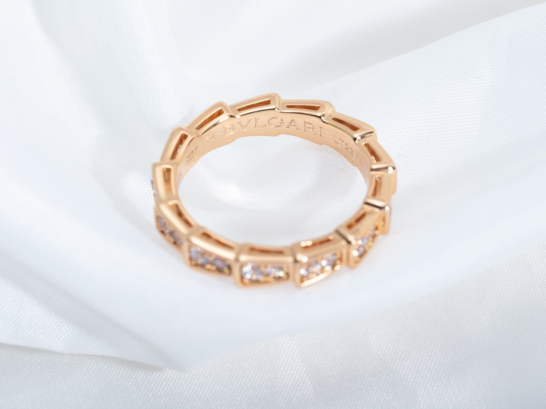 [baslovejewels]SERPENTI RING PINK GOLD DIAMOND PAVED 3MM