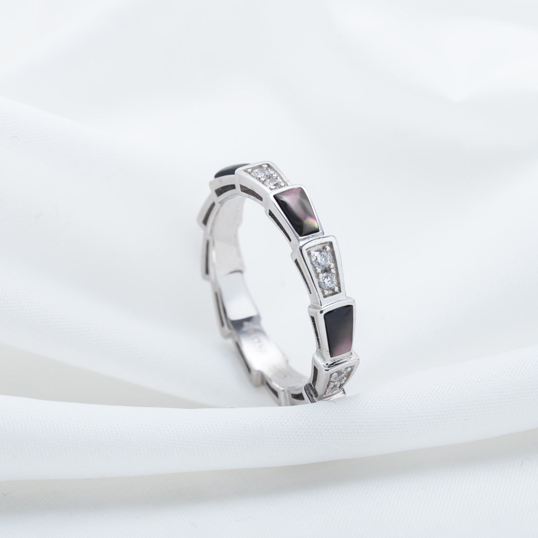 [baslovejewels]SERPENTI RING SILVER  DIAMOND BLACK MOP 3MM