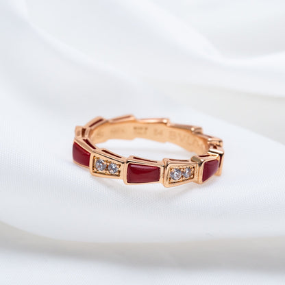 [baslovejewels]SERPENTI RING PINK GOLD CARNELIAN DIAMOND 3MM