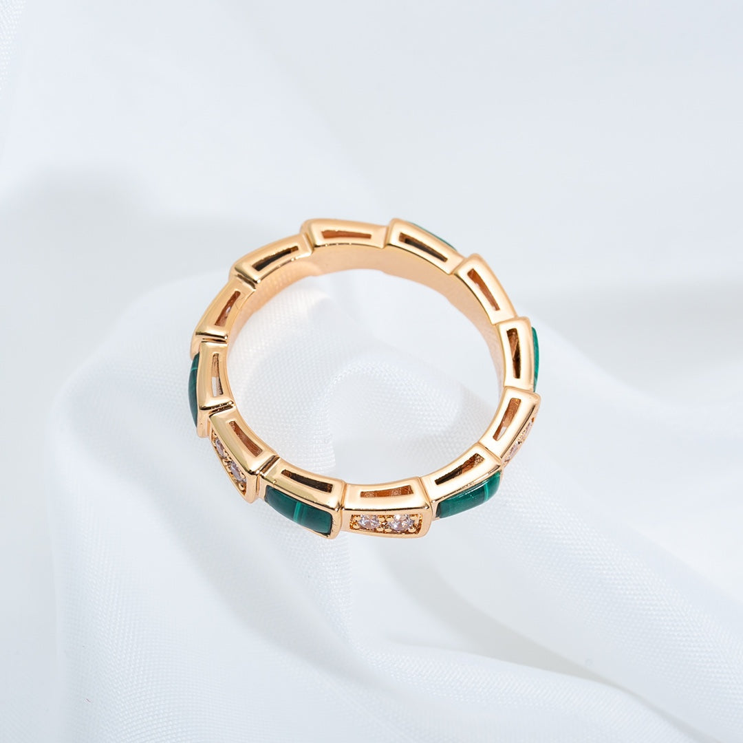 [baslovejewels]SERPENTI RING PINK GOLD MALACHITE DIAMOND 3MM