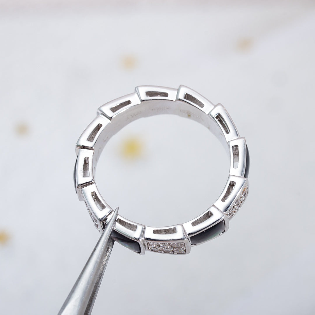 [baslovejewels]SERPENTI RING SILVER DIAMOND BLACK MOP 4MM