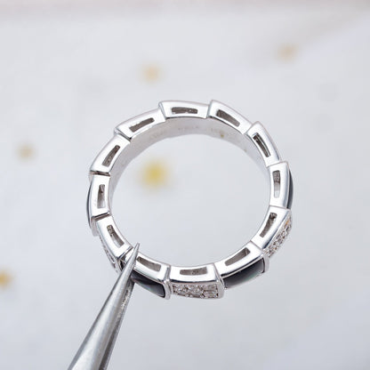 [baslovejewels]SERPENTI RING SILVER DIAMOND BLACK MOP 4MM