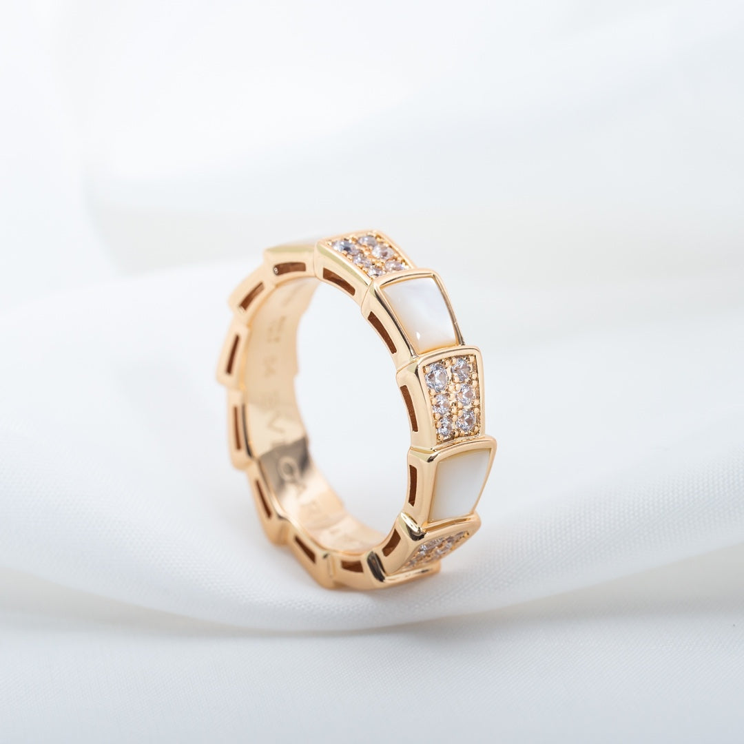 [baslovejewels]SERPENTI RING PINK GOLD MOP DIAMOND PAVED 4MM