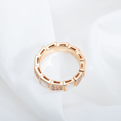 [baslovejewels]SERPENTI RING PINK GOLD MOP DIAMOND PAVED 4MM