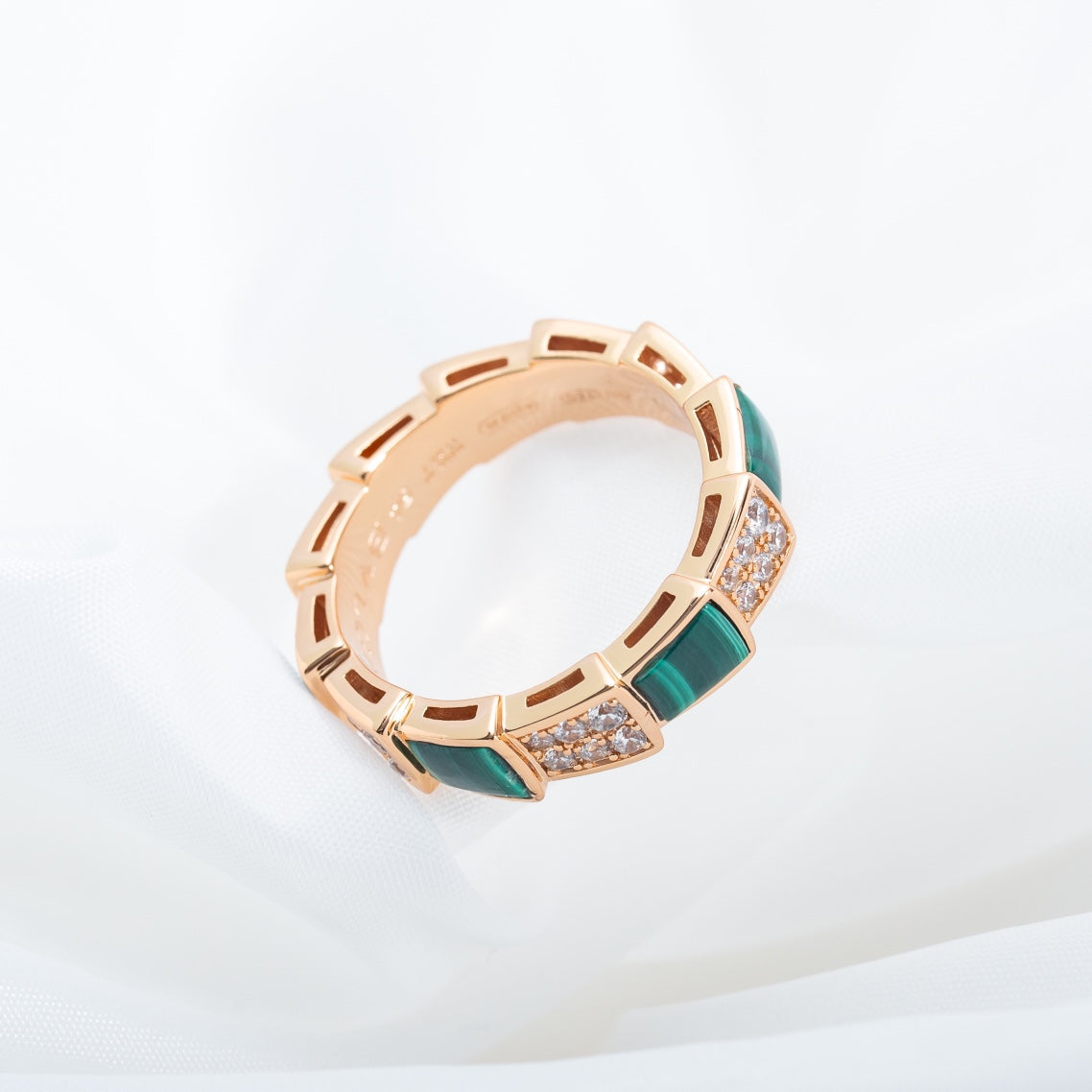[baslovejewels]SERPENTI RING PINK GOLD MALACHITE DIAMOND PAVED 4MM