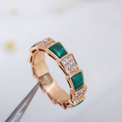 [baslovejewels]SERPENTI RING PINK GOLD MALACHITE DIAMOND PAVED 4MM
