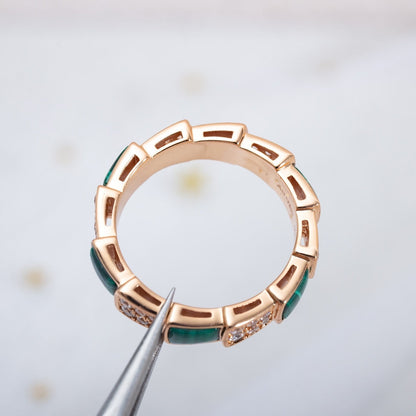 [baslovejewels]SERPENTI RING PINK GOLD MALACHITE DIAMOND PAVED 4MM