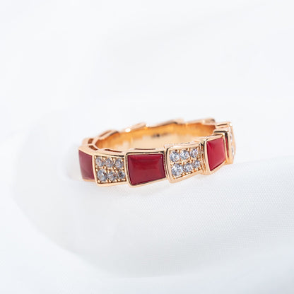 [baslovejewels]SERPENTI RING PINK GOLD CARNELIAN DIAMOND PAVED 4MM