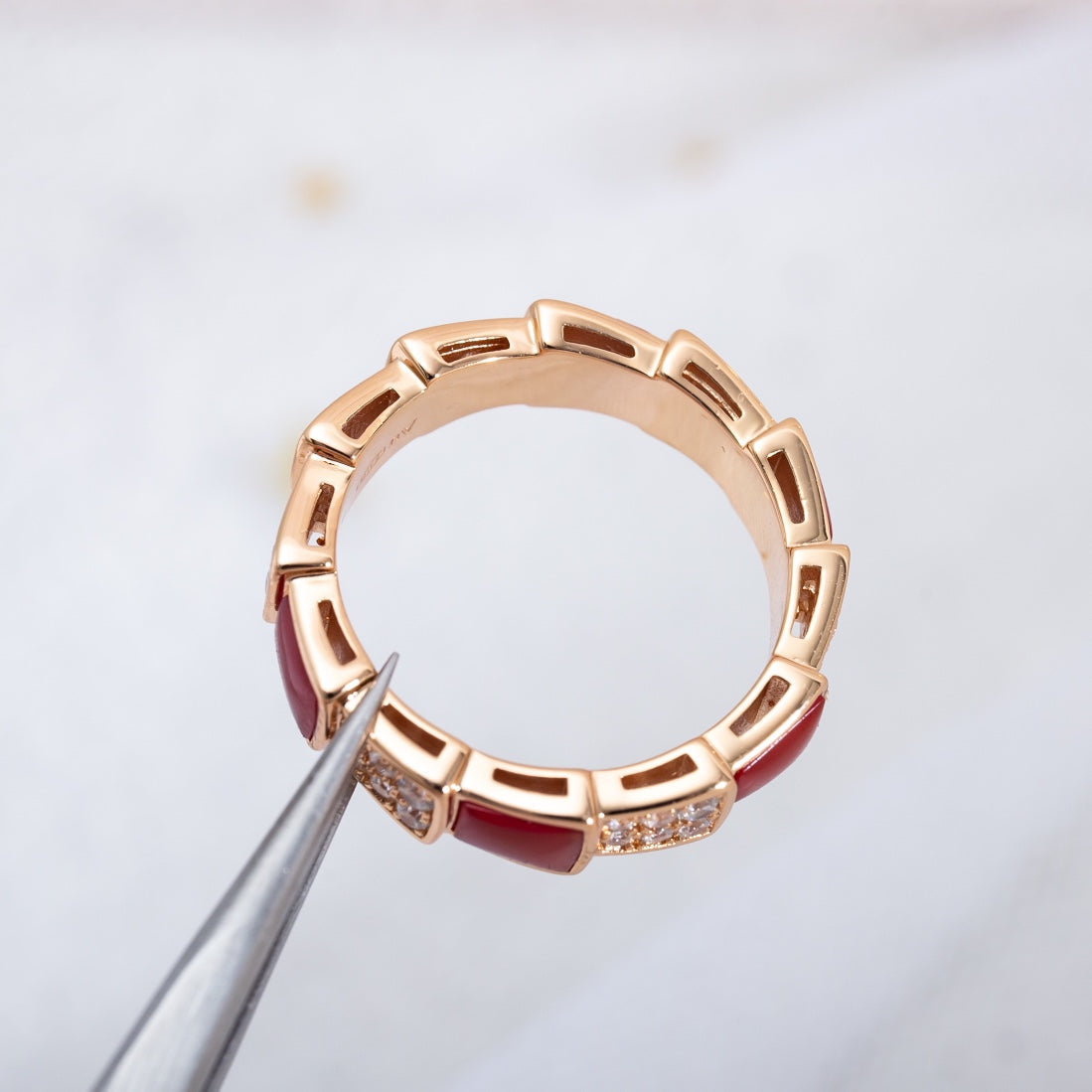 [baslovejewels]SERPENTI RING PINK GOLD CARNELIAN DIAMOND PAVED 4MM