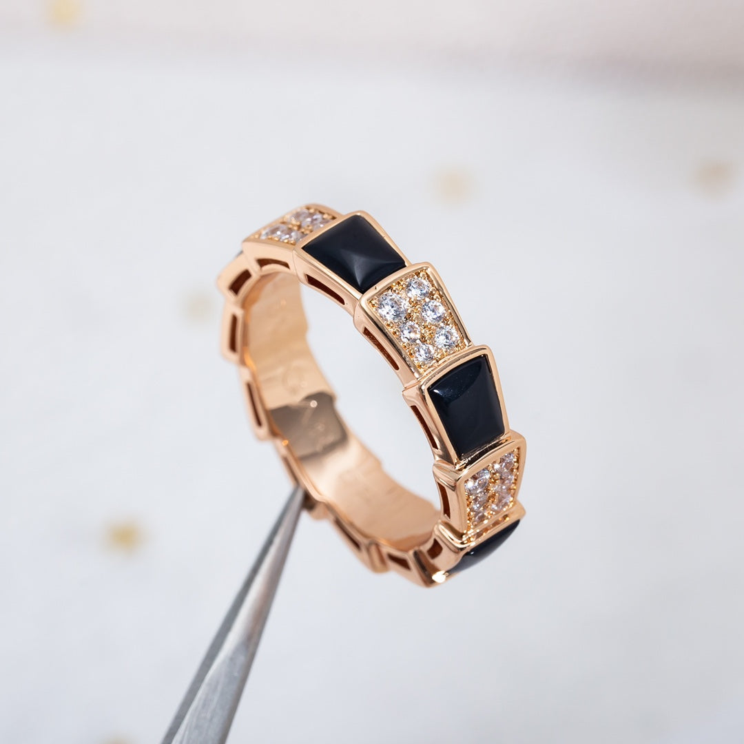 [baslovejewels]SERPENTI RING PINK GOLD BLACK MOP DIAMOND PAVED 4MM