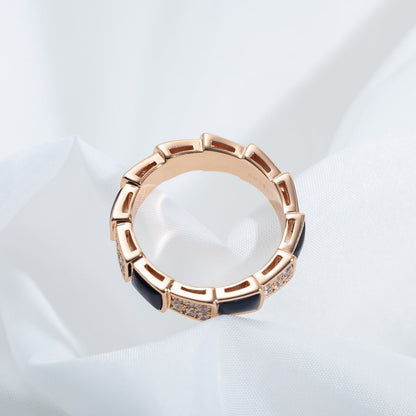 [baslovejewels]SERPENTI RING PINK GOLD BLACK MOP DIAMOND PAVED 4MM