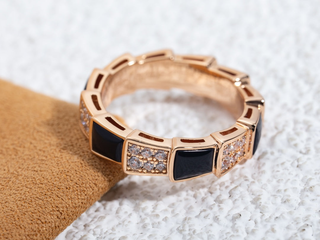 [baslovejewels]SERPENTI RING PINK GOLD BLACK MOP DIAMOND PAVED 4MM