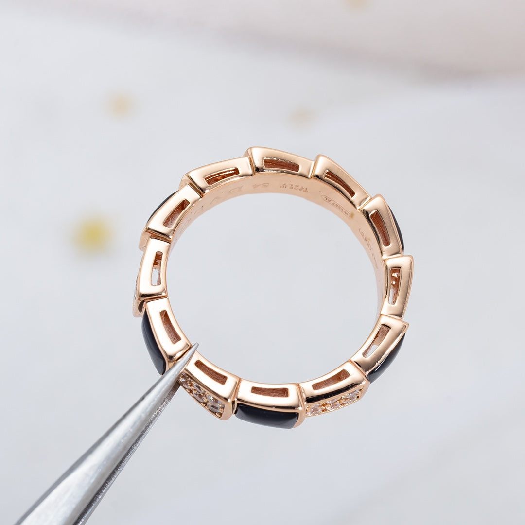 [baslovejewels]SERPENTI RING PINK GOLD BLACK MOP DIAMOND PAVED 4MM