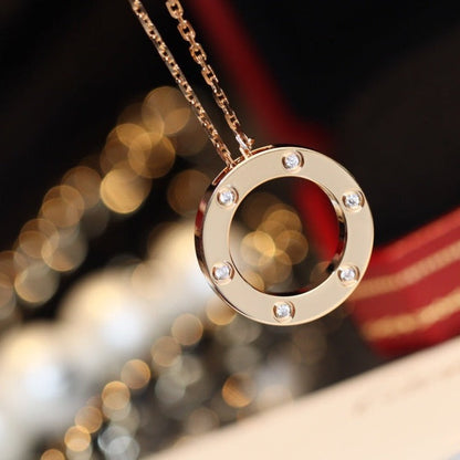 [baslovejewels]LOVE NECKLACE 16MM 6 DIAMONDS PINK GOLD