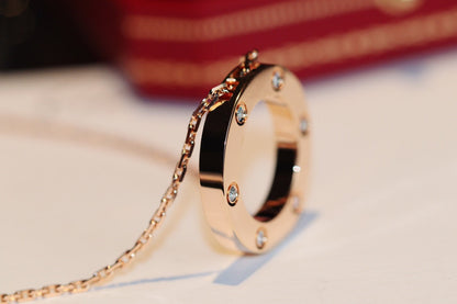 [baslovejewels]LOVE NECKLACE 16MM 6 DIAMONDS PINK GOLD