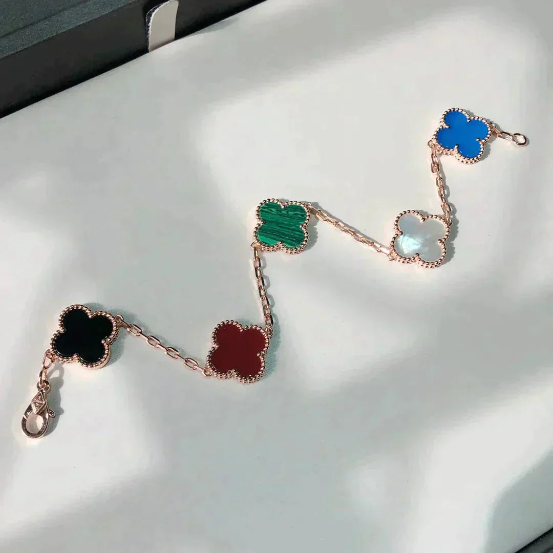 [baslovejewels]CLOVER 5 MOTIFS MULTICOLOR  BRACELET