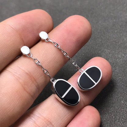 [baslovejewels]CHAINE VERSO BLACK CERAMIC SILVER EARRINGS