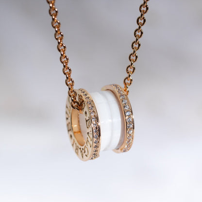 [baslovejewels]ZERO 1 WHITE CERAMIC PINK GOLD DIAMOND NECKLACE