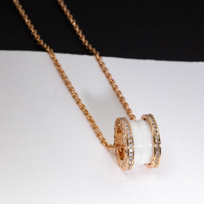 [baslovejewels]ZERO 1 WHITE CERAMIC PINK GOLD DIAMOND NECKLACE
