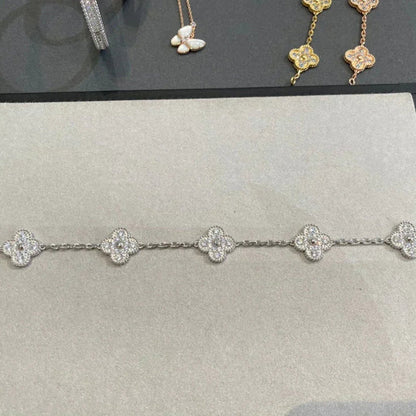 [baslovejewels]CLOVER 5 MOTIFS  DIAMOND BRACELET SILVER
