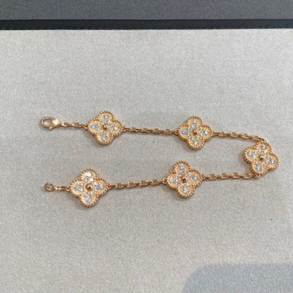 [baslovejewels]CLOVER 5 MOTIFS  FULL DIAMOND BRACELET