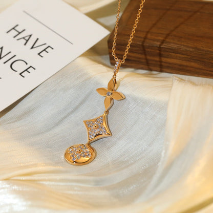 [baslovejewels]STAR AND SUN DIAMOND PINK GOLD NECKLACE