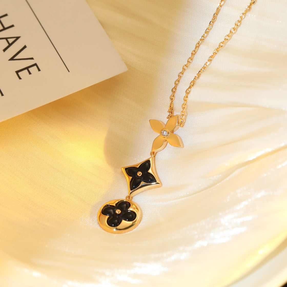 [baslovejewels]STAR AND SUN ONYX PINK GOLD NECKLACE