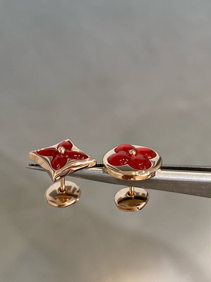 [baslovejewels]STAR AND SUN PINK GOLD CARNELIAN STUD EARRINGS