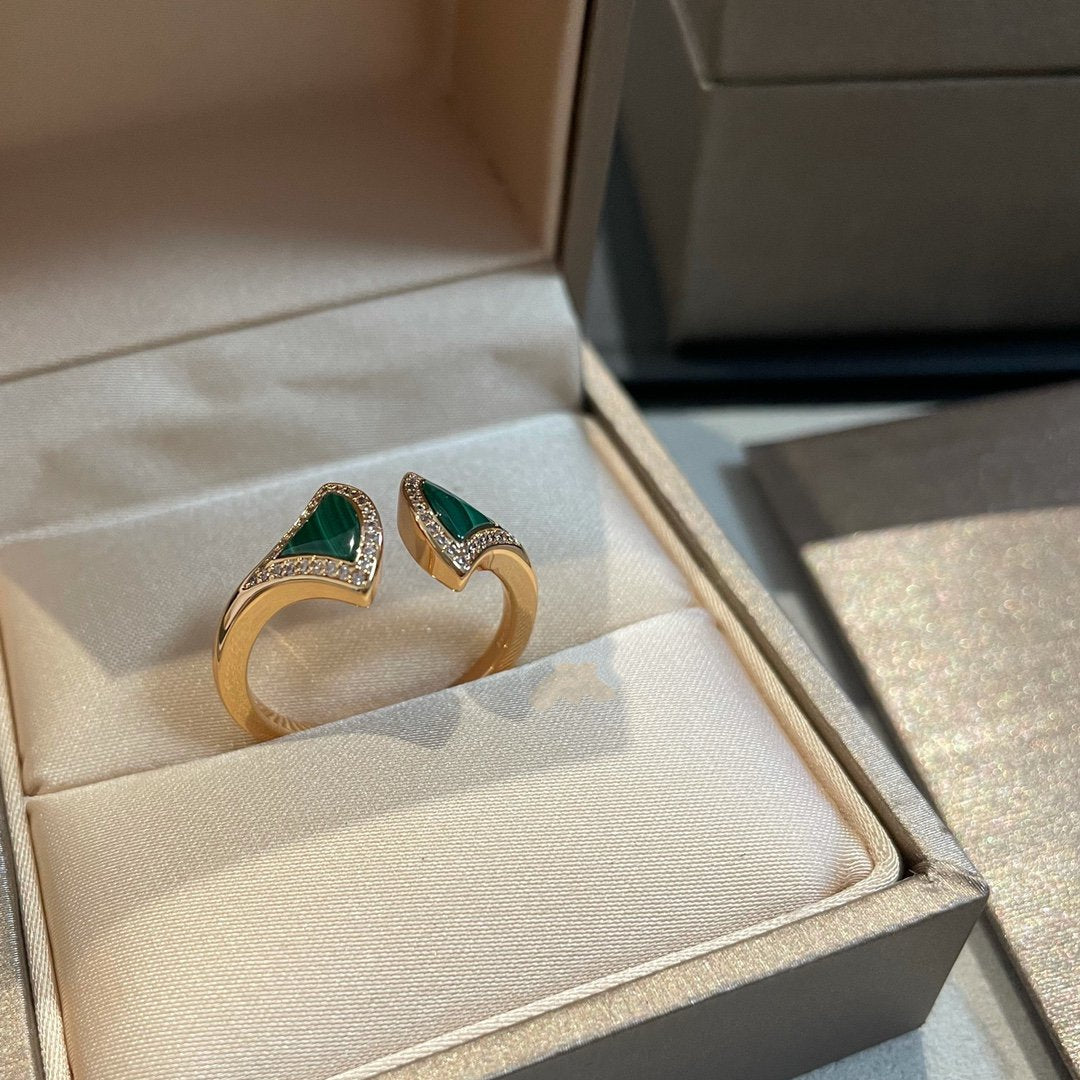 [baslovejewels]DREAM MALACHITE DIAMOND OPEN RING