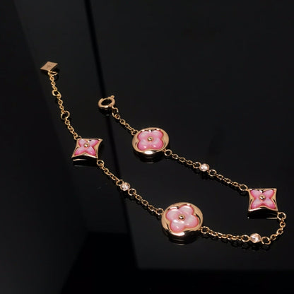 [baslovejewels]STAR AND SUN 4 MOTIF PINK MOP PINK GOLD BRACELET