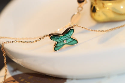 [baslovejewels]JEUX MALACHITE 1 DIAMOND PINK GOLD NECKLACE