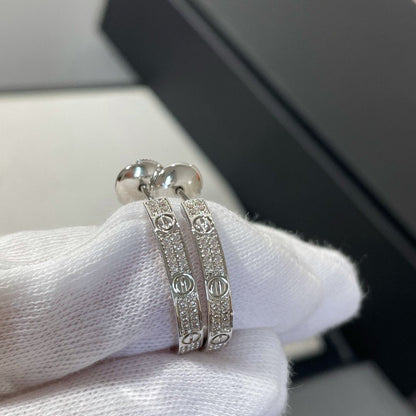[baslovejewels]LOVE DIAMOND SILVER HOOP EARRINGS