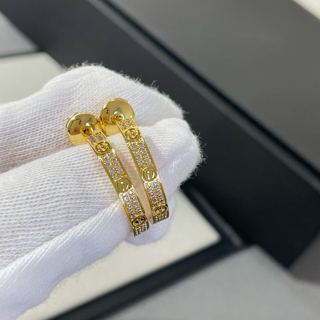[baslovejewels]LOVE DIAMOND GOLD HOOP EARRINGS