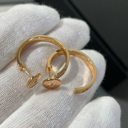 [baslovejewels]LOVE DIAMOND PINK GOLD HOOP EARRINGS