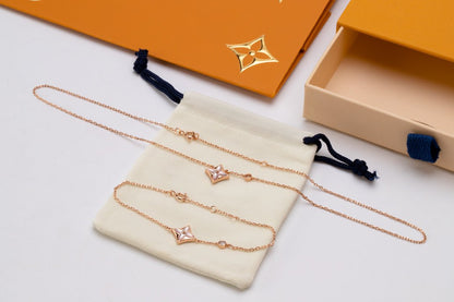 [baslovejewels]STAR PINK MOP 1 DIAMOND PINK GOLD NECKLACE