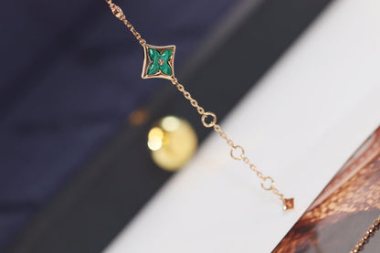 [baslovejewels]STAR AND SUN 4 MOTIF PINK GOLD MALACHITE BRACELET