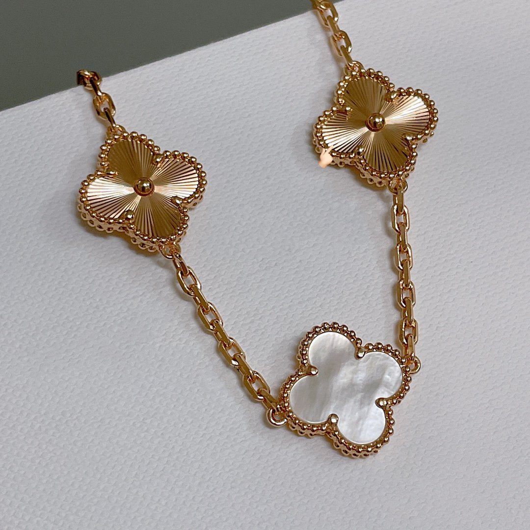 [baslovejewels]CLOVER BRACELET 5 MOTIF WHITE MOP PINK GOLD