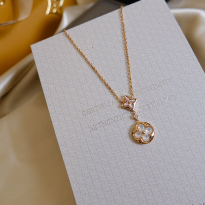 [baslovejewels]STAR AND SUN WHITE MOP 2 MOTIF PINK GOLD NECKLACE