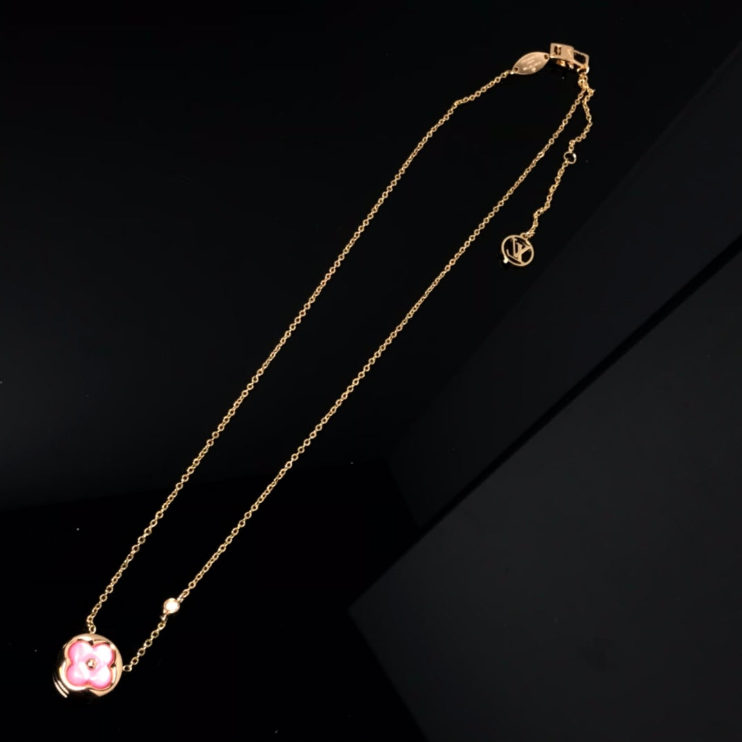 [baslovejewels]COLOR BLOSSOM PINK MOP SUN GOLD NECKLACE