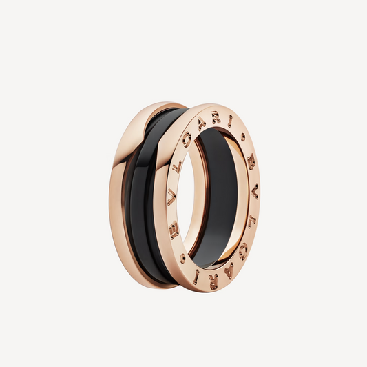 [baslovejewels]ZERO 1 TWO-BAND LOOPS AND BLACK CERAMIC PINK GOLD RING