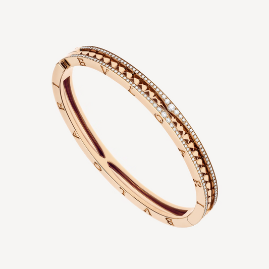 [baslovejewels]ZERO 1 SPIRAL AND PAVED DIAMOND PINK GOLD BRACELET